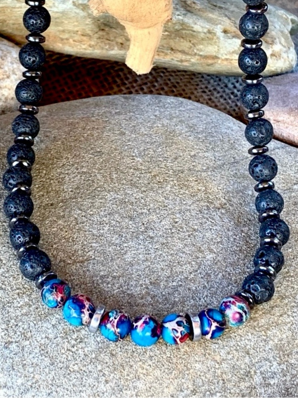 Blue Agate & Lava Stone Necklace